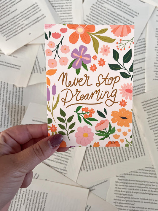 ansichtkaart met quote/pakkende tekst.