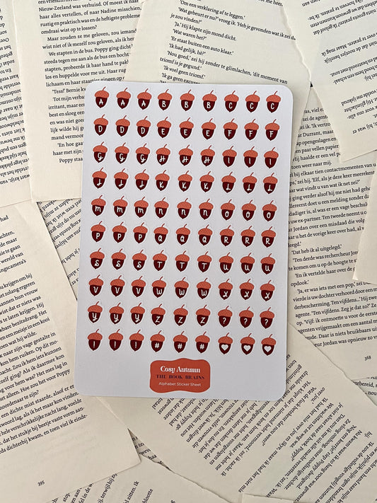 Stickervel met het alfabet in herfst thema, geschikt voor journaling, snailmail, penpal en scrapbooking