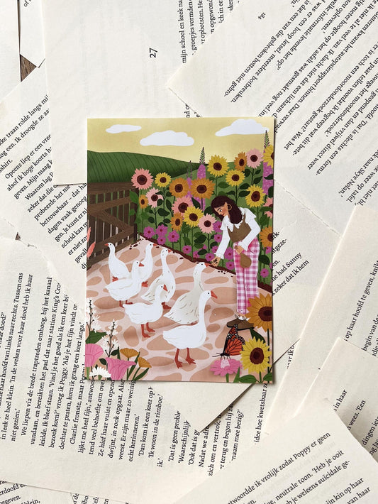 Ansichtkaart - Vrouw met ganzen