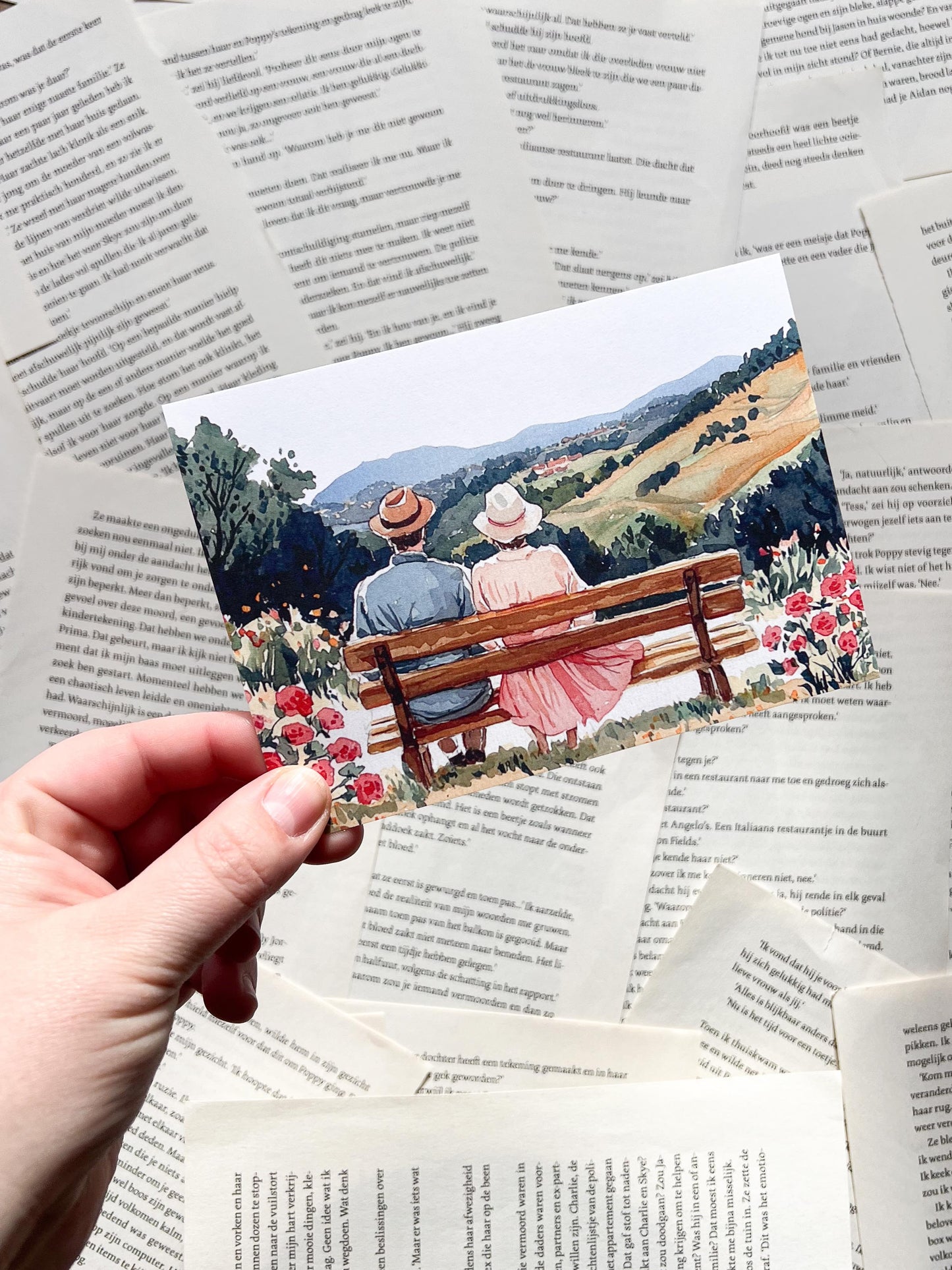 Ansichtkaart - Lente Bankje