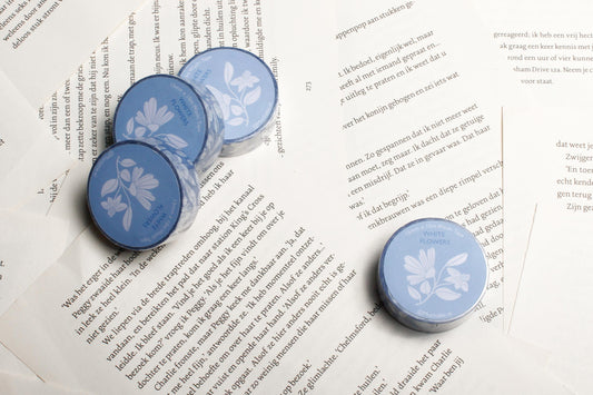 Washitape - Blauw met Witte Bloemetjes
