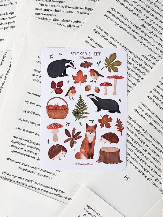 stickervel met herfstdieren en items