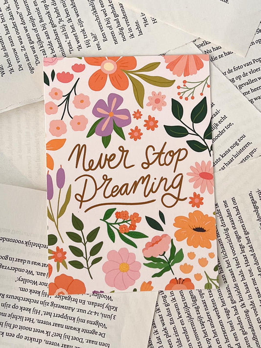 ansichtkaart met quote/pakkende tekst. 