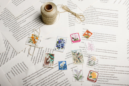 Vintage Postzegels Bloemen - Set van 10