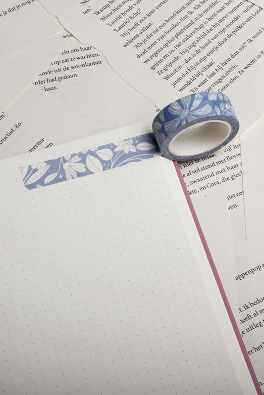 Washitape - Blauw met Witte Bloemetjes