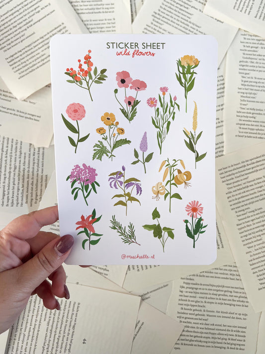 stickervel met wilde bloemen voor je journal, scrapbooking, penpal of snailmail