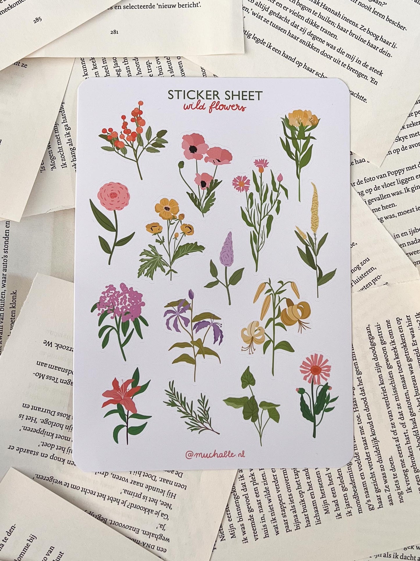 Stickervel wilde bloemen - kleurrijke botanische stickers