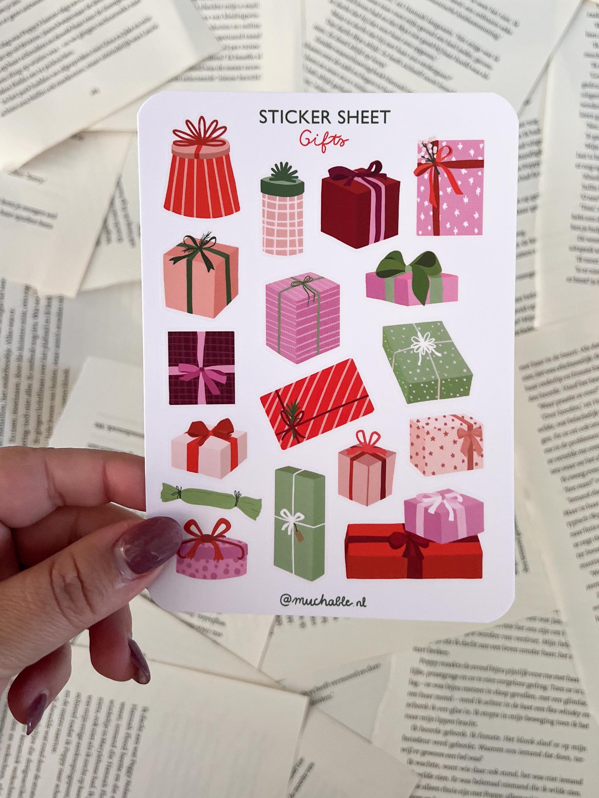 stickervel met cadeautjes, leuk voor journalen, snailmail, penpal en ook leuk voor kerstmis