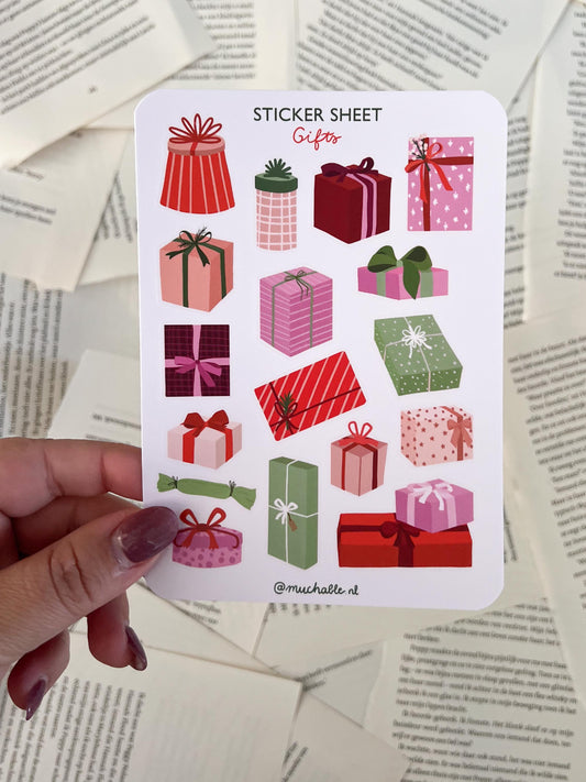 stickervel met cadeautjes, leuk voor journalen, snailmail, penpal en ook leuk voor kerstmis