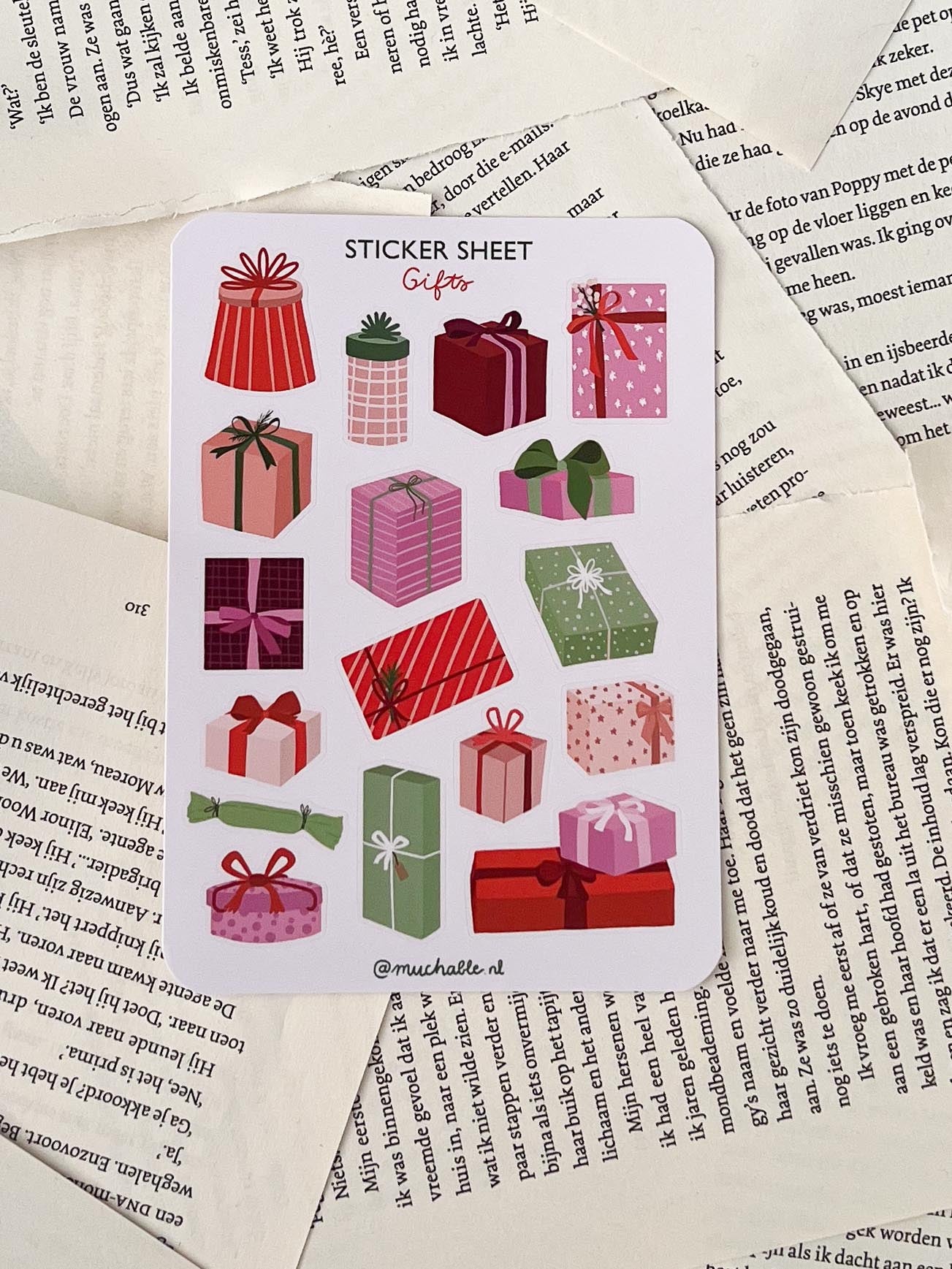 stickervel met cadeautjes, leuk voor journalen, snailmail, penpal en ook leuk voor kerstmis