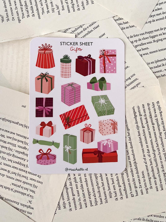stickervel met cadeautjes, leuk voor journalen, snailmail, penpal en ook leuk voor kerstmis
