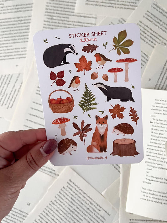 stickervel met herfstdieren en items